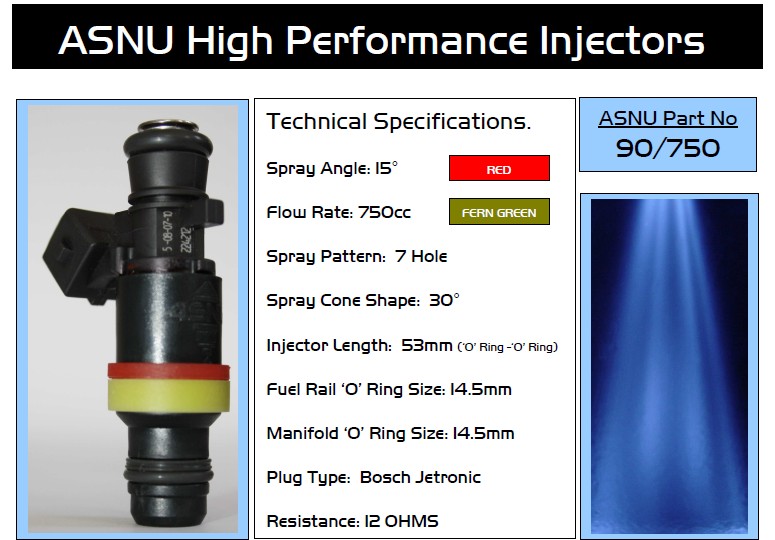 ASNU 750cc High Performance Fuel Injector Toyota Supra 1JZ
